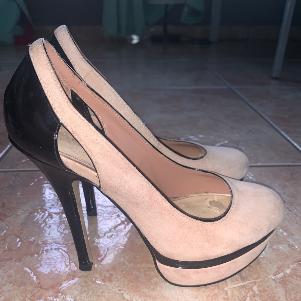 Aldo Janaye Heels Shoes Nude and Black Size 6.5